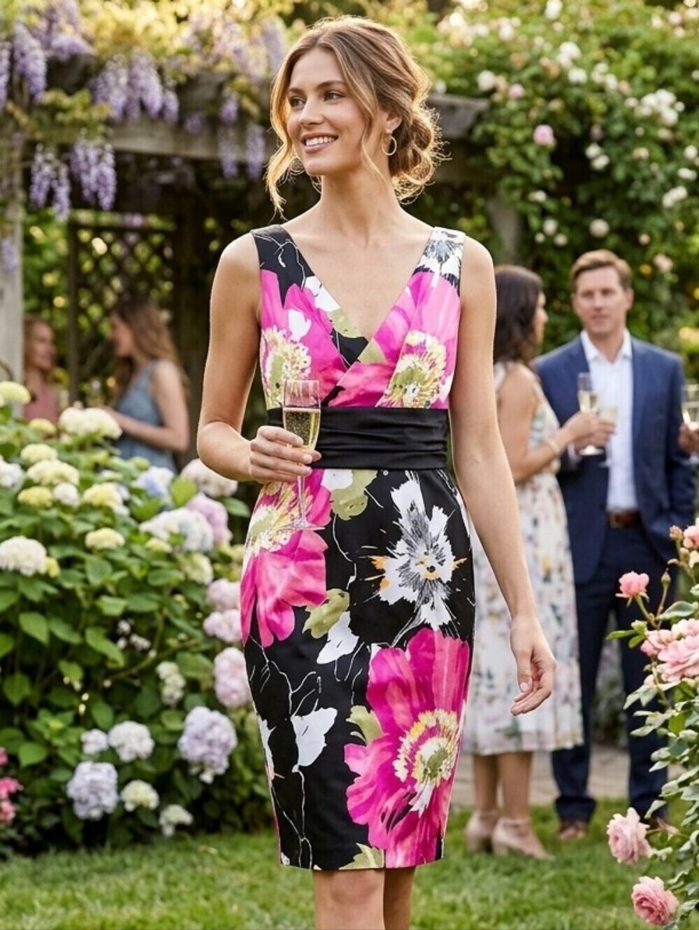 Jolie Women's Feminine Floral Cocktail Party Midi Dress Size 14